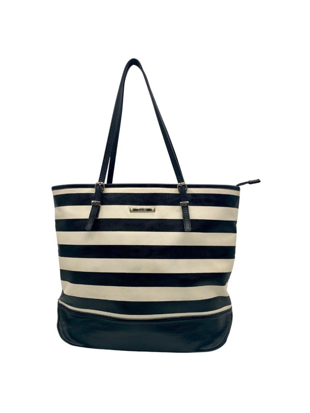 Nine West Cream & Black Striped Pebbled Faux Leather Tote